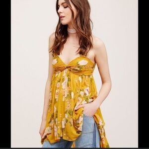 Free People Yellow Floral Tunic Tank Top Medium